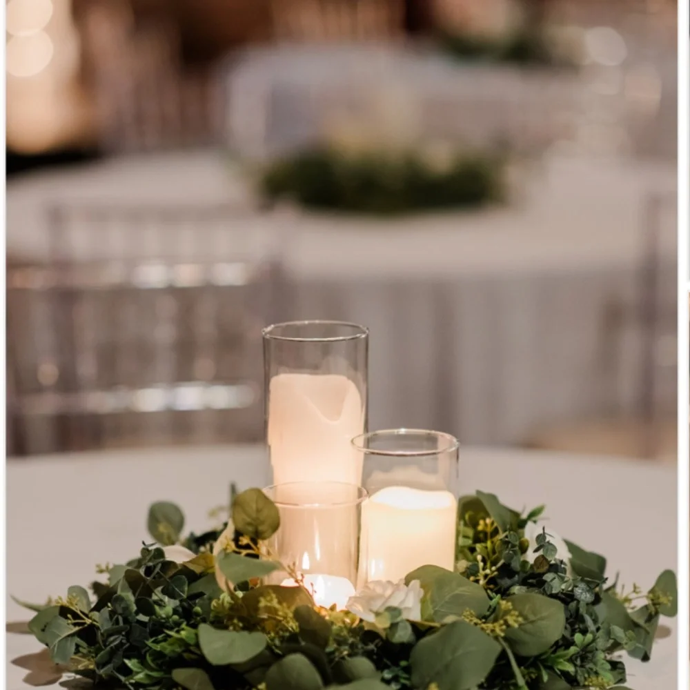 Elegant Green Eucalyptus Wreath with Glass Candle Holders - Home Party Supplies
